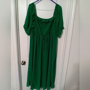3X 💚 Green Indigo Rose Short Sleeve Summer Maxi Dress